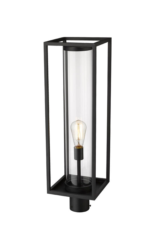 Z-Lite Dunbroch 8" W x 28" H 1-Light Black Outdoor Post Mount Fixture With Clear Glass Shade