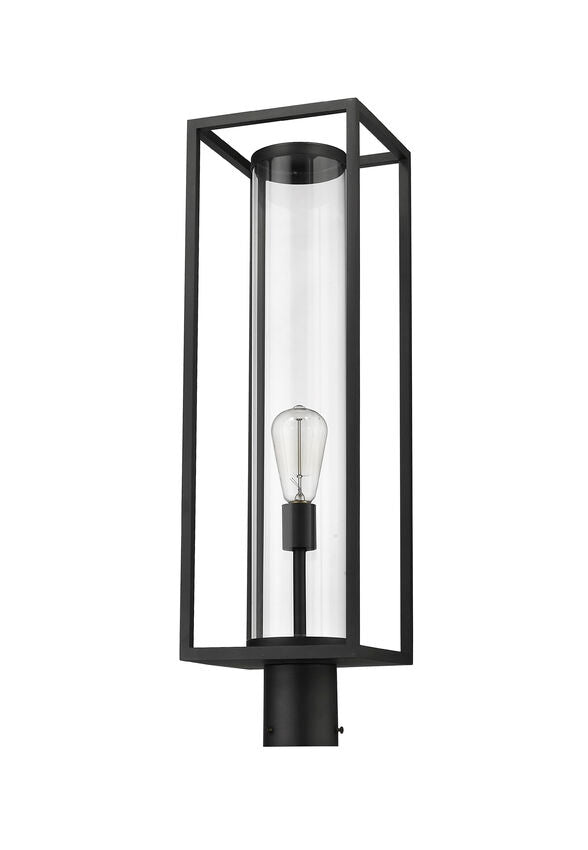 Z-Lite Dunbroch 8" W x 28" H 1-Light Black Outdoor Post Mount Fixture With Clear Glass Shade