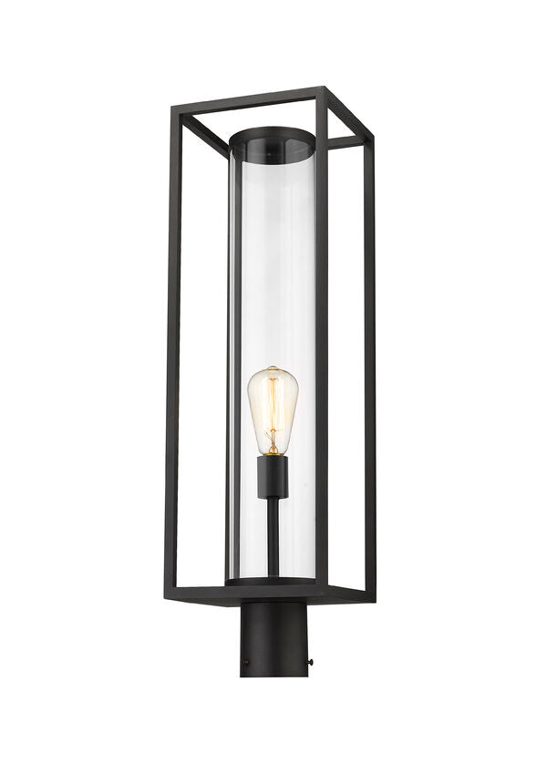 Z-Lite Dunbroch 8" W x 28" H 1-Light Black Outdoor Post Mount Fixture With Clear Glass Shade