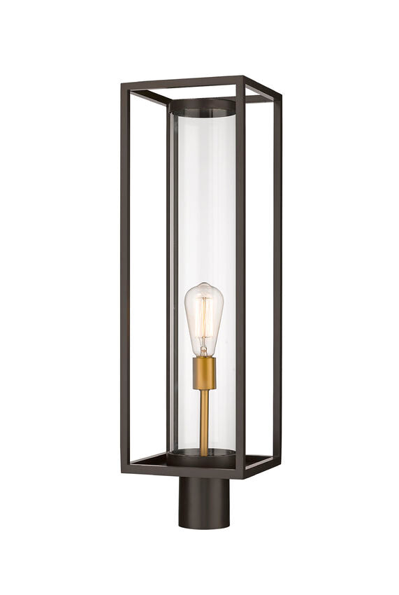 Z-Lite Dunbroch 8" W x 28" H 1-Light Deep Bronze and Outdoor Brass Outdoor Post Mount Fixture With Clear Glass Shade