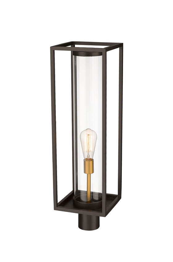 Z-Lite Dunbroch 8" W x 28" H 1-Light Deep Bronze and Outdoor Brass Outdoor Post Mount Fixture With Clear Glass Shade