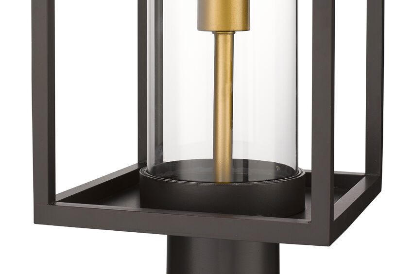 Z-Lite Dunbroch 8" W x 28" H 1-Light Deep Bronze and Outdoor Brass Outdoor Post Mount Fixture With Clear Glass Shade