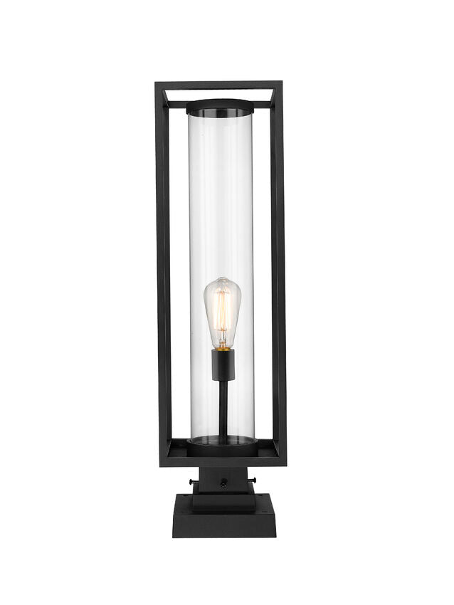 Z-Lite Dunbroch 8" W x 29" H 1-Light Black Outdoor Pier Mounted Fixture and Square Pier Mount Hardware With Clear Glass Shade