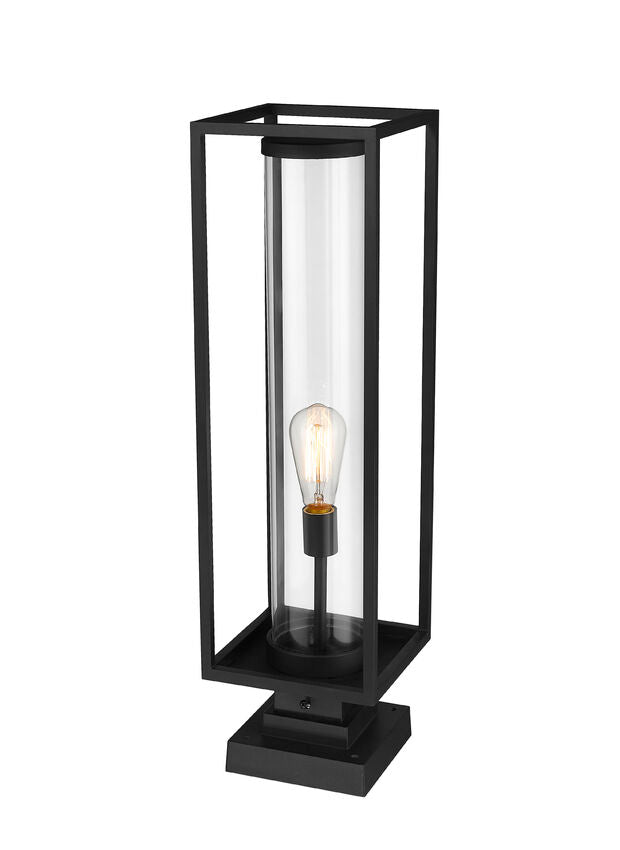 Z-Lite Dunbroch 8" W x 29" H 1-Light Black Outdoor Pier Mounted Fixture and Square Pier Mount Hardware With Clear Glass Shade