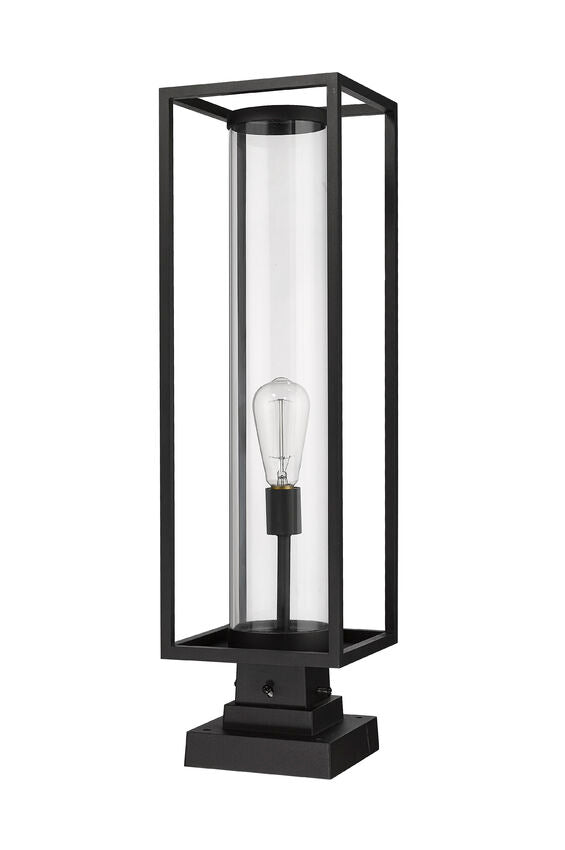 Z-Lite Dunbroch 8" W x 29" H 1-Light Black Outdoor Pier Mounted Fixture and Square Pier Mount Hardware With Clear Glass Shade