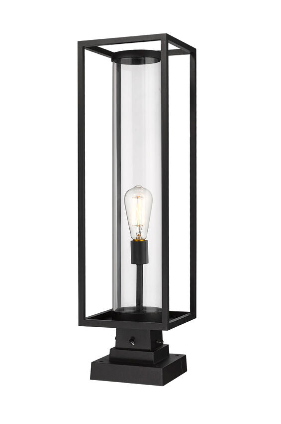 Z-Lite Dunbroch 8" W x 29" H 1-Light Black Outdoor Pier Mounted Fixture and Square Pier Mount Hardware With Clear Glass Shade