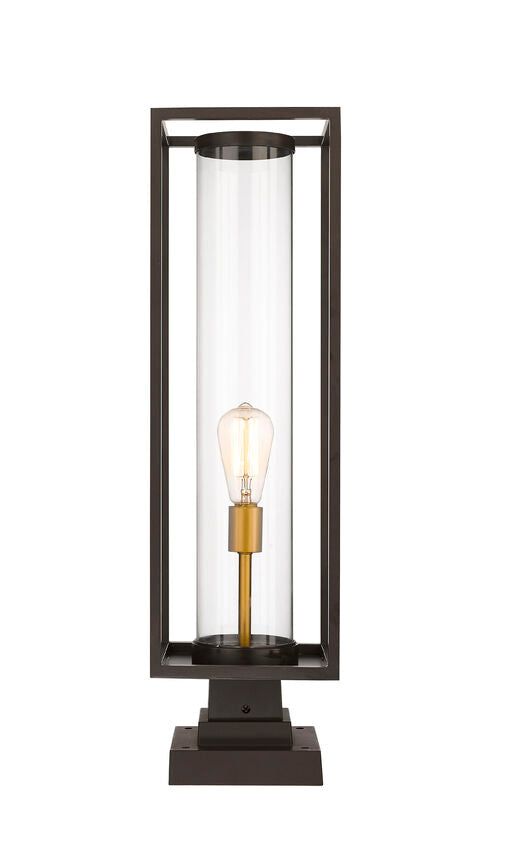 Z-Lite Dunbroch 8" W x 29" H 1-Light Deep Bronze and Outdoor Brass Outdoor Pier Mounted Fixture and Square Pier Mount Hardware With Clear Glass Shade