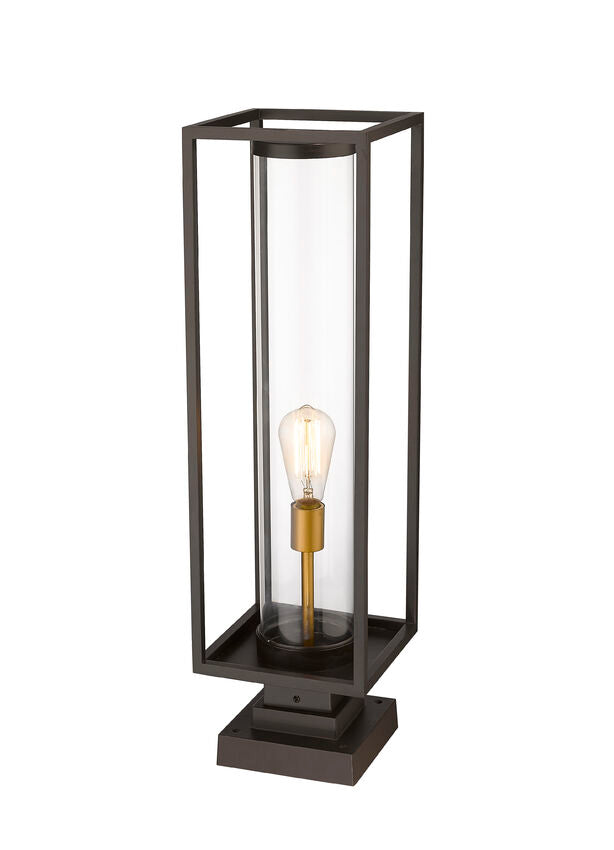 Z-Lite Dunbroch 8" W x 29" H 1-Light Deep Bronze and Outdoor Brass Outdoor Pier Mounted Fixture and Square Pier Mount Hardware With Clear Glass Shade