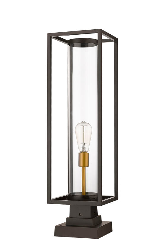 Z-Lite Dunbroch 8" W x 29" H 1-Light Deep Bronze and Outdoor Brass Outdoor Pier Mounted Fixture and Square Pier Mount Hardware With Clear Glass Shade