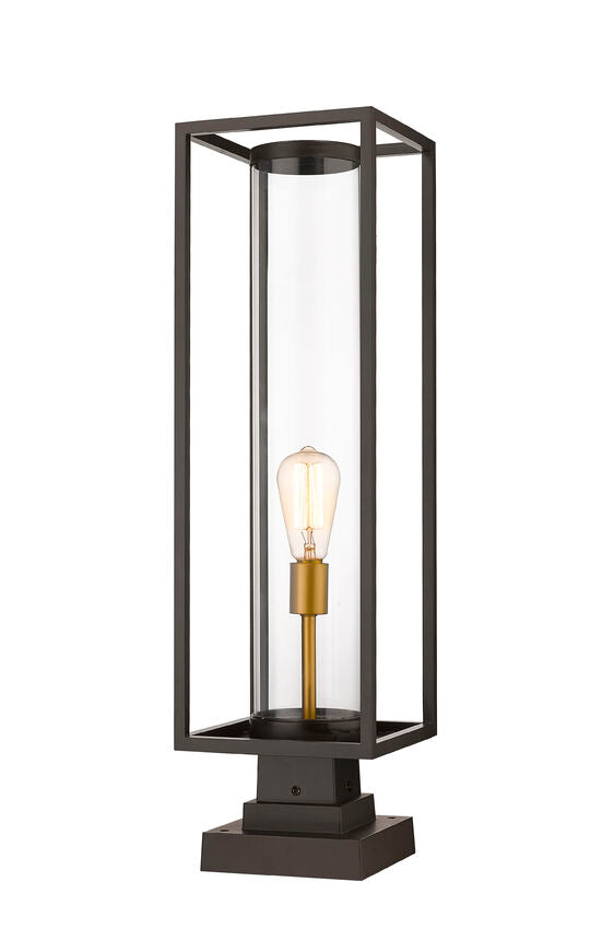 Z-Lite Dunbroch 8" W x 29" H 1-Light Deep Bronze and Outdoor Brass Outdoor Pier Mounted Fixture and Square Pier Mount Hardware With Clear Glass Shade