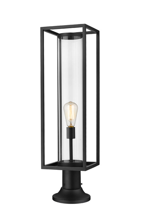 Z-Lite Dunbroch 8" W x 30" H 1-Light Black Outdoor Pier Mounted Fixture and Round Pier Mount Hardware With Clear Glass Shade