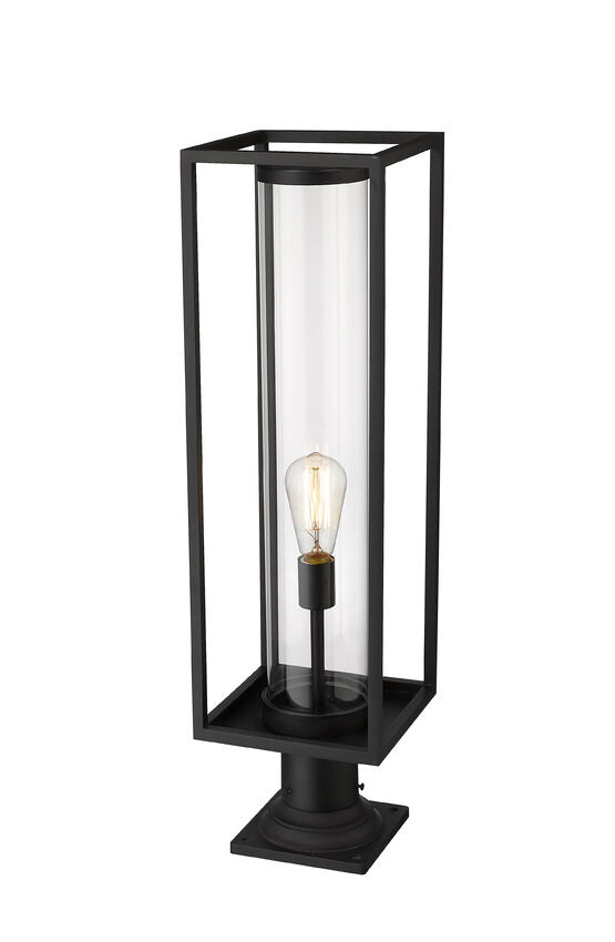 Z-Lite Dunbroch 8" W x 30" H 1-Light Black Outdoor Pier Mounted Fixture and Square Pier Mount Hardware With Clear Glass Shade