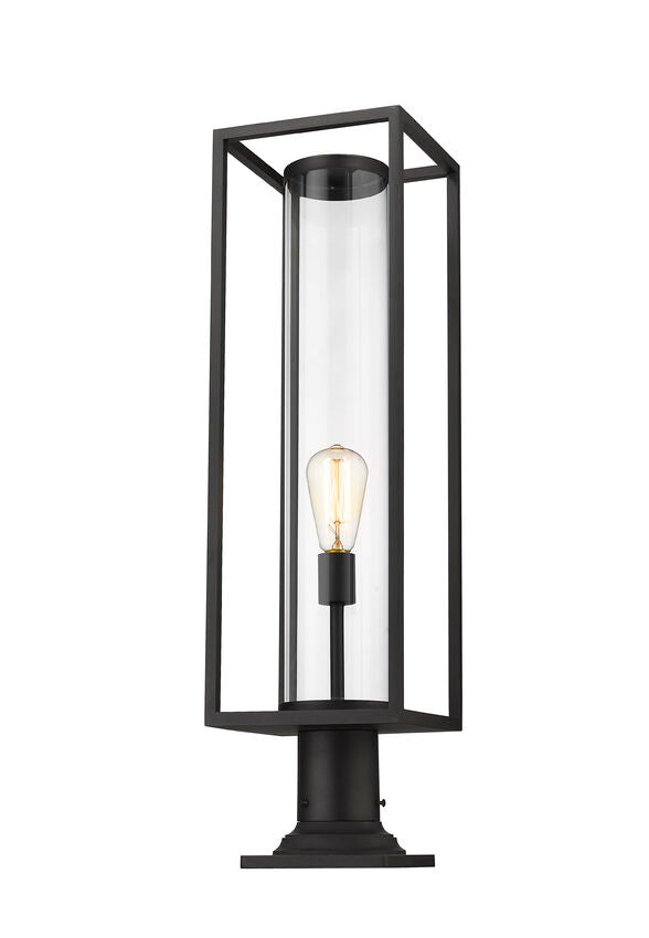 Z-Lite Dunbroch 8" W x 30" H 1-Light Black Outdoor Pier Mounted Fixture and Square Pier Mount Hardware With Clear Glass Shade