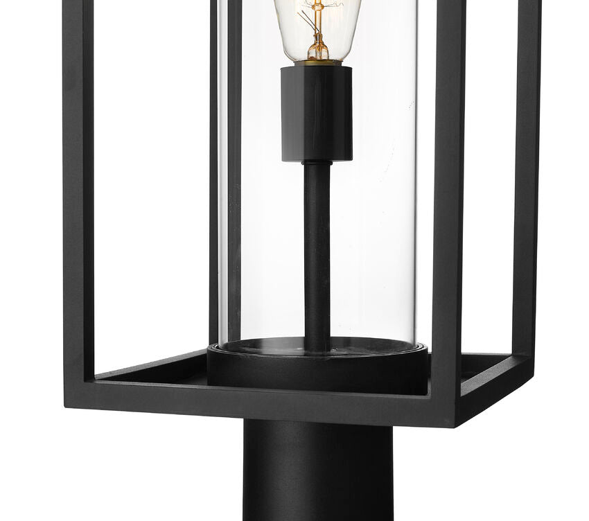 Z-Lite Dunbroch 8" W x 30" H 1-Light Black Outdoor Pier Mounted Fixture and Square Pier Mount Hardware With Clear Glass Shade