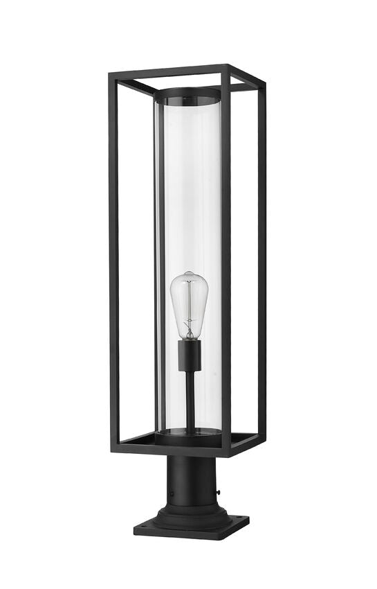 Z-Lite Dunbroch 8" W x 30" H 1-Light Black Outdoor Pier Mounted Fixture and Square Pier Mount Hardware With Clear Glass Shade