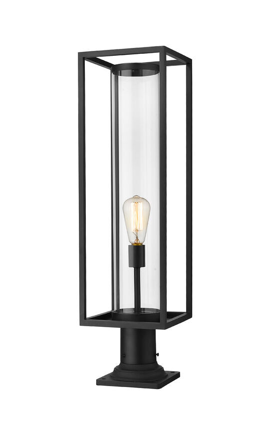 Z-Lite Dunbroch 8" W x 30" H 1-Light Black Outdoor Pier Mounted Fixture and Square Pier Mount Hardware With Clear Glass Shade