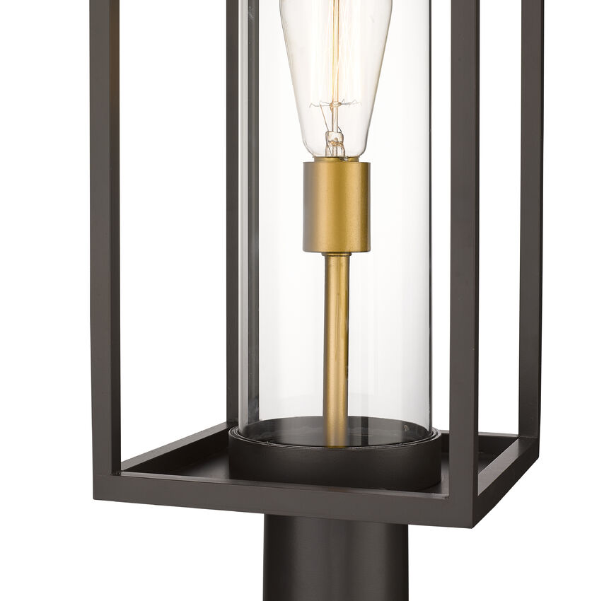 Z-Lite Dunbroch 8" W x 30" H 1-Light Deep Bronze and Outdoor Brass Outdoor Pier Mounted Fixture and Round Pier Mount Hardware With Clear Glass Shade