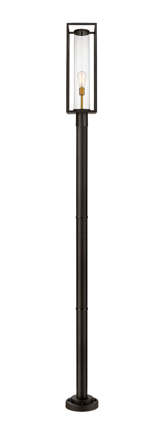 Z-Lite Dunbroch 9" W x 102" H 1-Light Deep Bronze and Outdoor Brass Frame Clear Glass Shade Outdoor Post Mounted Fixture