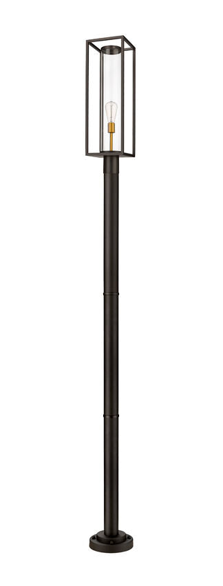 Z-Lite Dunbroch 9" W x 102" H 1-Light Deep Bronze and Outdoor Brass Frame Clear Glass Shade Outdoor Post Mounted Fixture
