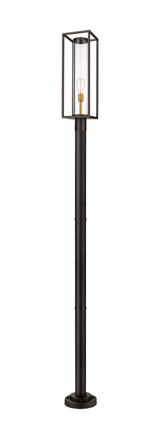 Z-Lite Dunbroch 9" W x 102" H 1-Light Deep Bronze and Outdoor Brass Frame Clear Glass Shade Outdoor Post Mounted Fixture