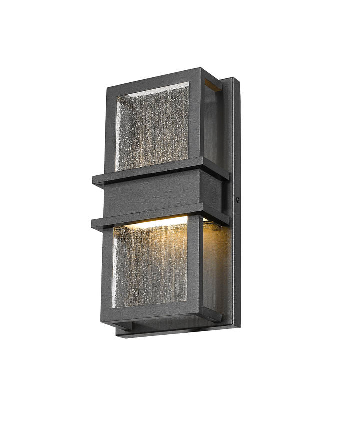 Z-Lite Eclipse 6" 2-Light LED Black Outdoor Wall Sconce With Seedy Glass Shade
