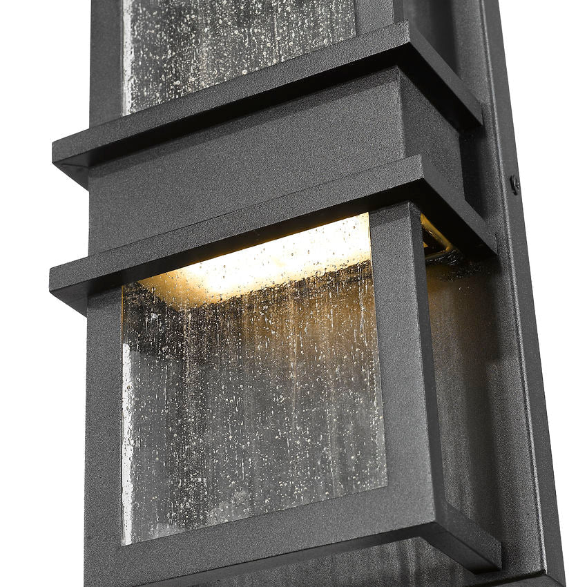 Z-Lite Eclipse 6" 2-Light LED Black Outdoor Wall Sconce With Seedy Glass Shade