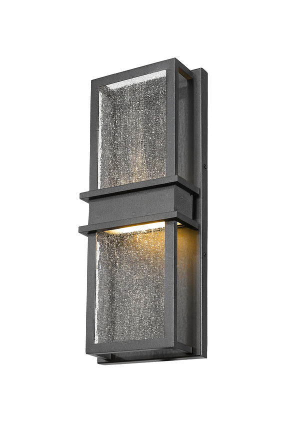 Z-Lite Eclipse 7" 2-Light LED Black Outdoor Wall Sconce With Seedy Glass Shade