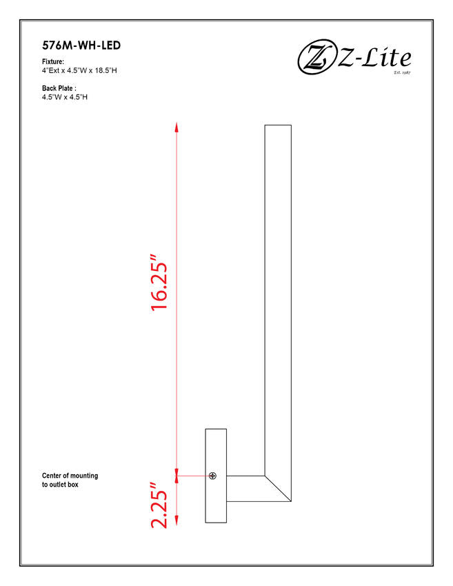 Z-Lite Edge 5" W x 19" H 2-Light LED White Outdoor Wall Sconce With Sandblast Glass Shade
