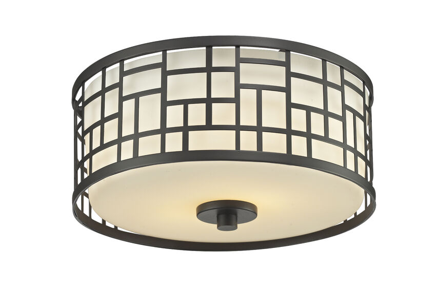 Z-Lite Elea 12" 2-Light Bronze Flush Mount Lighting With Matte Opal Glass Shade