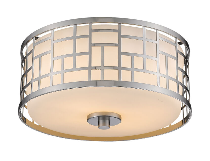 Z-Lite Elea 12" 2-Light Brushed Nickel Flush Mount Lighting With Matte Opal Glass Shade