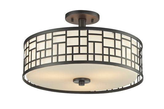 Z-Lite Elea 16" 3-Light Bronze Semi Flush Mount With Matte Opal Glass Shade