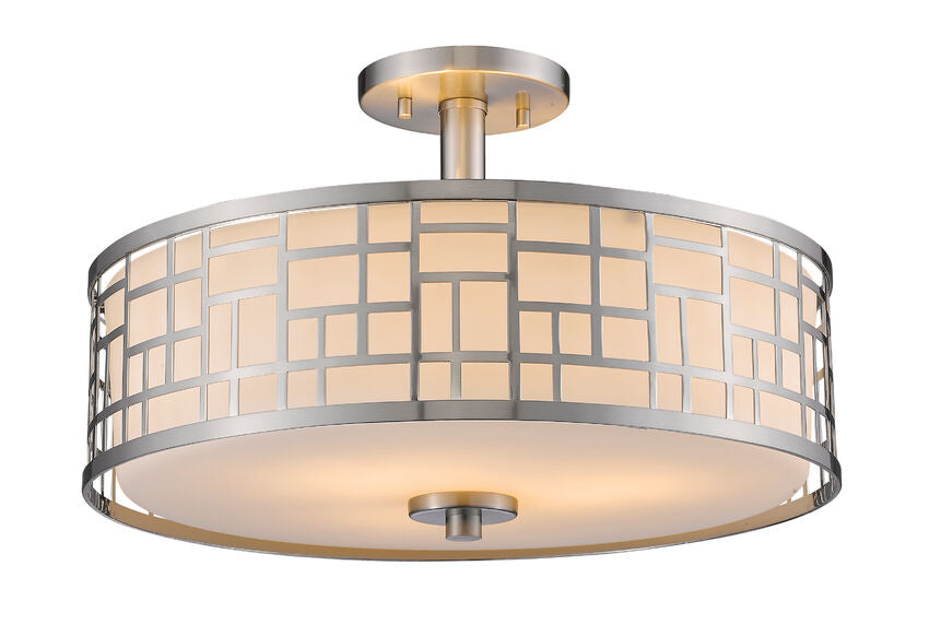 Z-Lite Elea 16" 3-Light Brushed Nickel Semi Flush Mount With Matte Opal Glass Shade