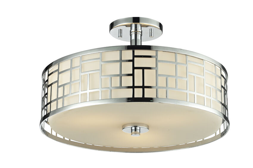 Z-Lite Elea 16" 3-Light Chrome Semi Flush Mount With Matte Opal Glass Shade