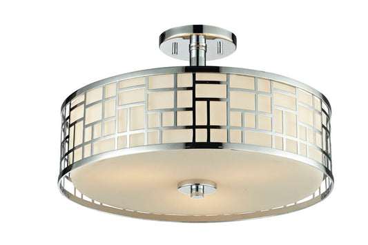 Z-Lite Elea 16" 3-Light Chrome Semi Flush Mount With Matte Opal Glass Shade