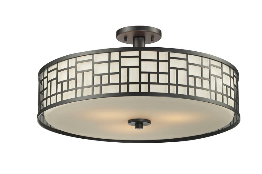 Z-Lite Elea 21" 3-Light Bronze Semi Flush Mount With Matte Opal Glass Shade