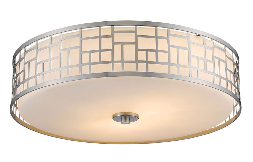 Z-Lite Elea 21" 3-Light Brushed Nickel Flush Mount Lighting With Matte Opal Glass Shade