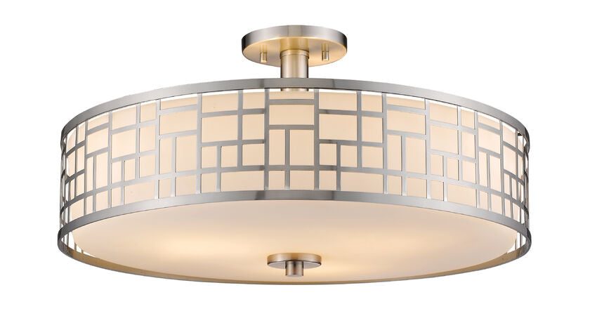 Z-Lite Elea 21" 3-Light Brushed Nickel Semi Flush Mount With Matte Opal Glass Shade