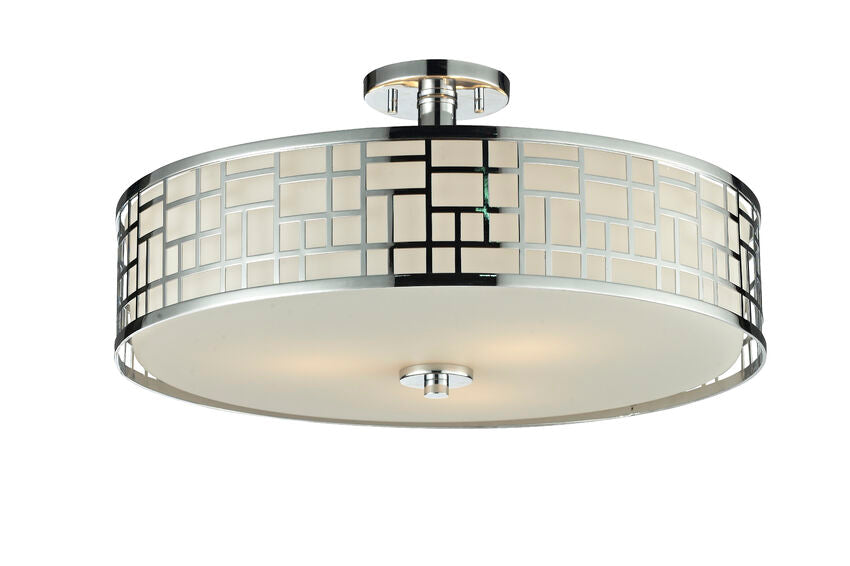 Z-Lite Elea 21" 3-Light Chrome Semi Flush Mount With Matte Opal Glass Shade