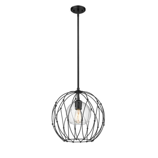 Z-Lite Elle 16" 1-Light Clear Glass Shade Pendant Light With Matte Black Frame Finish