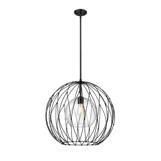 Z-Lite Elle 24" 1-Light Clear Glass Shade Pendant Light With Matte Black Frame Finish