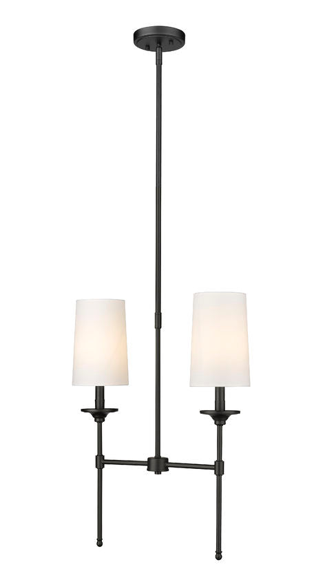 Z-Lite Emily 6" 2-Light Matte Black Island Light With Off White Cloth Cover Shade