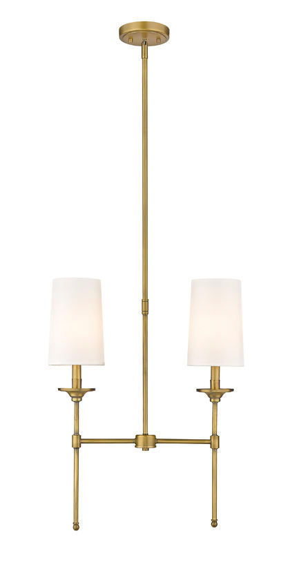 Z-Lite Emily 6" 2-Light Rubbed Brass Island Light With Off White Cloth Cover Shade