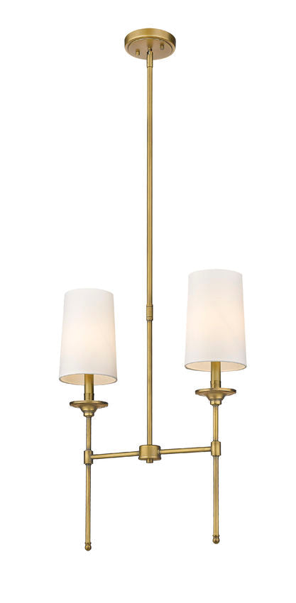 Z-Lite Emily 6" 2-Light Rubbed Brass Island Light With Off White Cloth Cover Shade