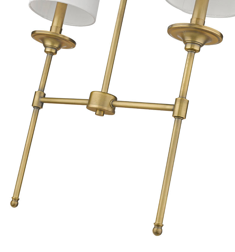 Z-Lite Emily 6" 2-Light Rubbed Brass Island Light With Off White Cloth Cover Shade