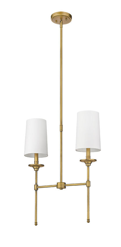 Z-Lite Emily 6" 2-Light Rubbed Brass Island Light With Off White Cloth Cover Shade