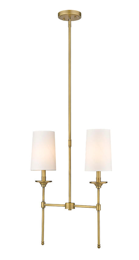 Z-Lite Emily 6" 2-Light Rubbed Brass Island Light With Off White Cloth Cover Shade