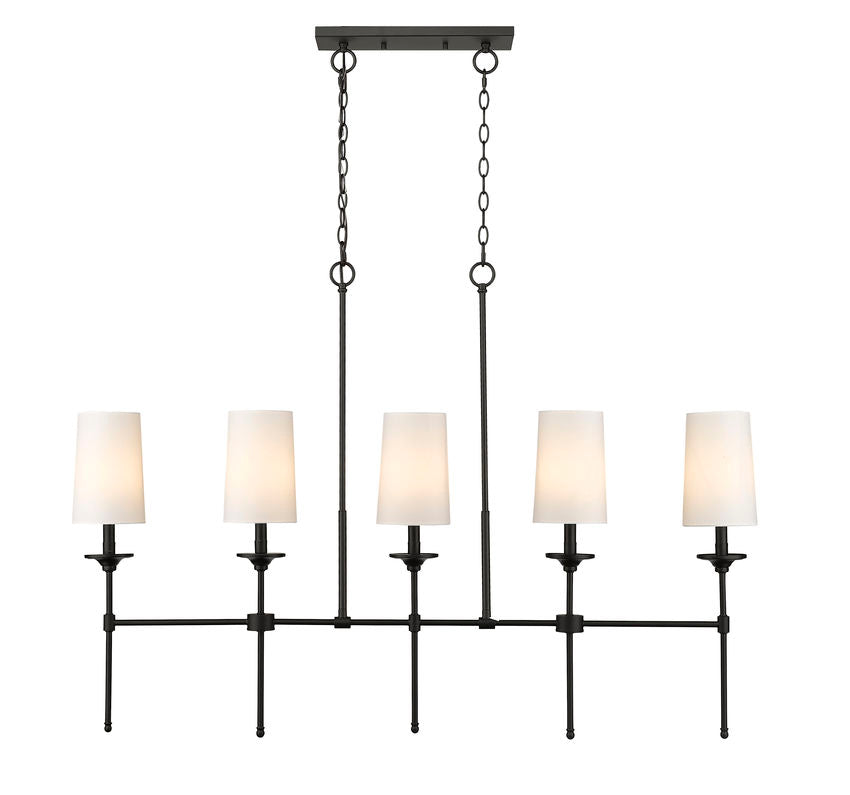 Z-Lite Emily 6" 5-Light Matte Black Island Light With Off White Cloth Cover Shade