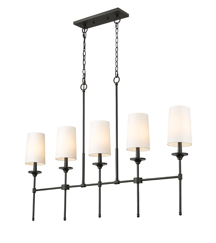 Z-Lite Emily 6" 5-Light Matte Black Island Light With Off White Cloth Cover Shade