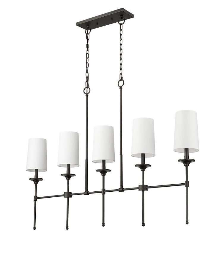 Z-Lite Emily 6" 5-Light Matte Black Island Light With Off White Cloth Cover Shade