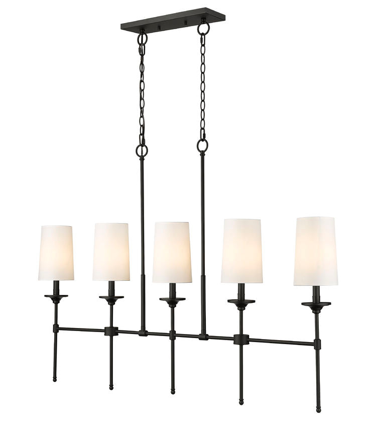 Z-Lite Emily 6" 5-Light Matte Black Island Light With Off White Cloth Cover Shade